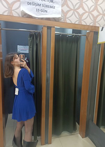 Kadın Lacivert Uzun Kollu V Yaka Elbise - Görsel 5