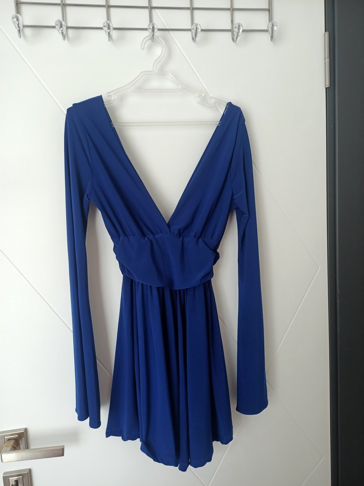 Kadın Lacivert Uzun Kollu V Yaka Elbise - Görsel 3