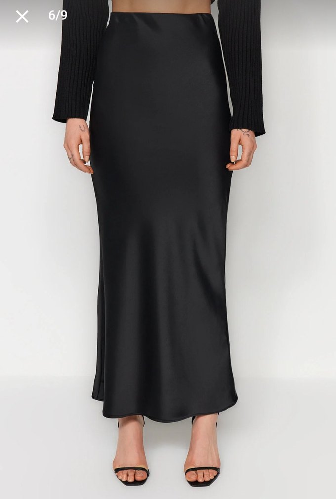Saten Siyah Uzun Kadın Etek - Görsel 2