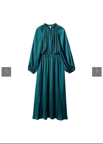 Uzun Kollu Turkuaz Piliseli Uzun Elbise - Görsel 2