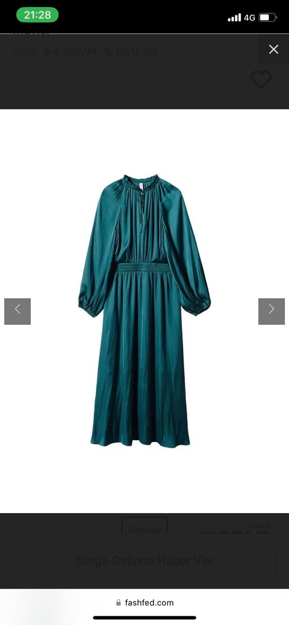 Uzun Kollu Turkuaz Piliseli Uzun Elbise - Görsel 2