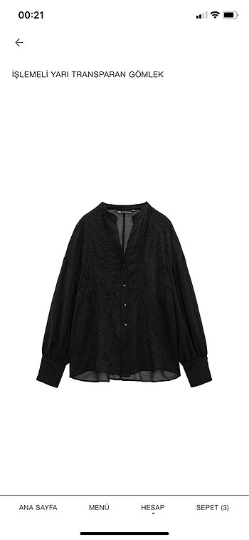 Zara işlemeli yarı transparan gömlek