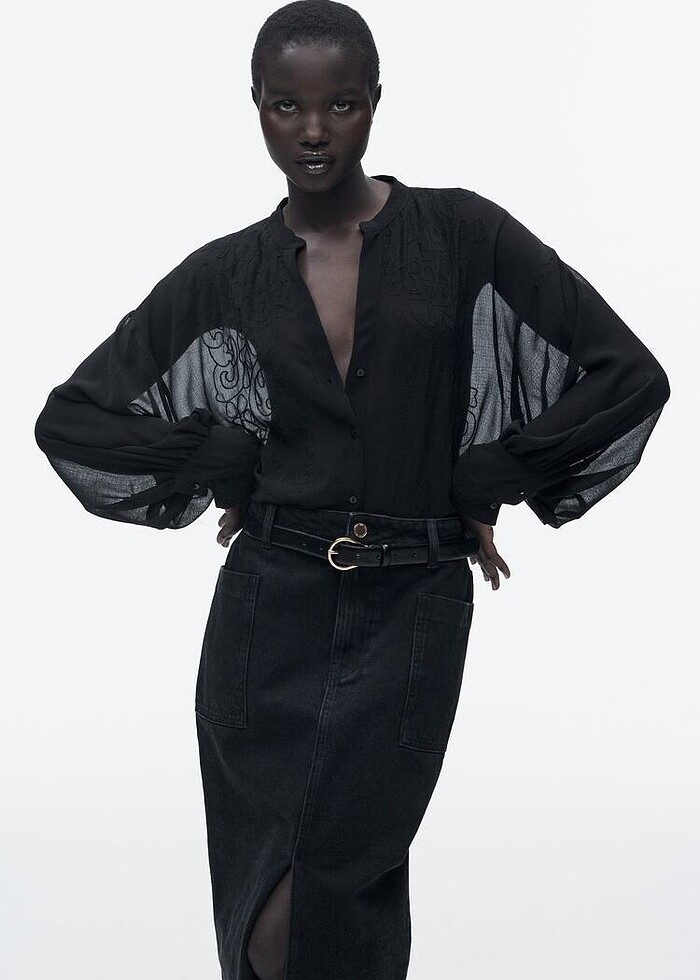 Zara işlemeli yarı transparan gömlek - Görsel 2