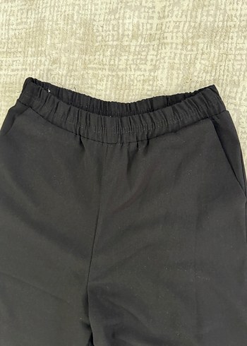 Siyah bol paça uzun beli lastikli Kumaş Kadın Pantolon - Görsel 2