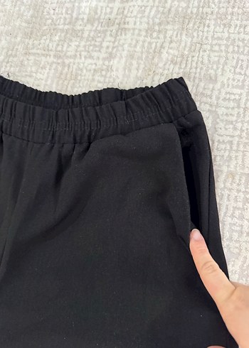 Siyah bol paça uzun beli lastikli Kumaş Kadın Pantolon - Görsel 3