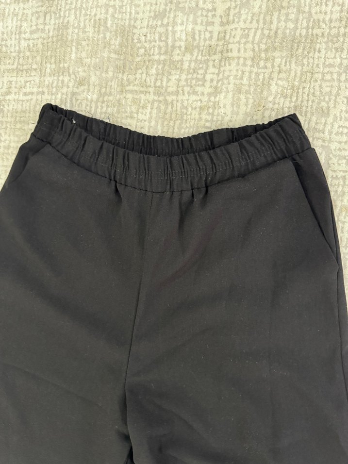 Siyah bol paça uzun beli lastikli Kumaş Kadın Pantolon - Görsel 2