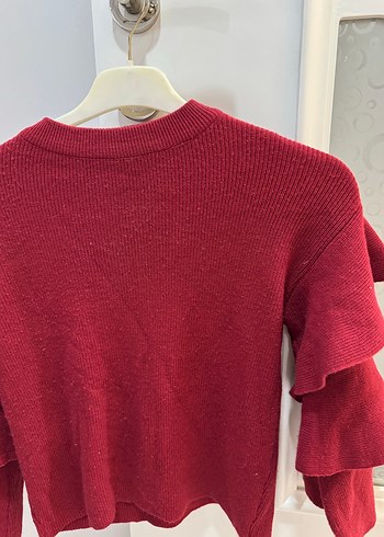 Bordo Kadın Volanlı Uzun Kollu Triko Kazak - Görsel 3