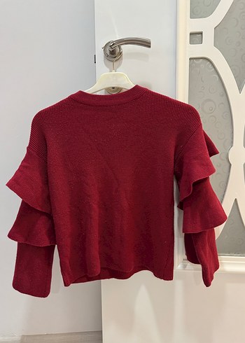 Bordo Kadın Volanlı Uzun Kollu Triko Kazak - Görsel 2