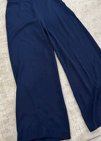 Lacivert Kadın bol paça Kumaş Pantolon - Görsel 3