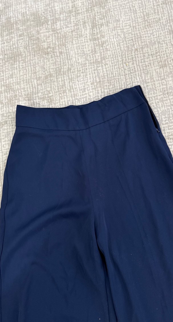 Lacivert Kadın bol paça Kumaş Pantolon - Görsel 2