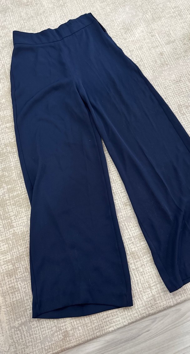 Lacivert Kadın bol paça Kumaş Pantolon - Görsel 3