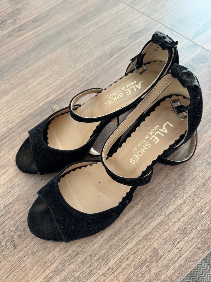 Siyah Süet Bağcıklı Kadın Blok Topuklu Ayakkabı - Görsel 4