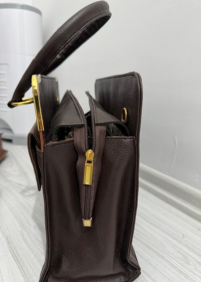 Kahverengi desenli çanta - Görsel 3