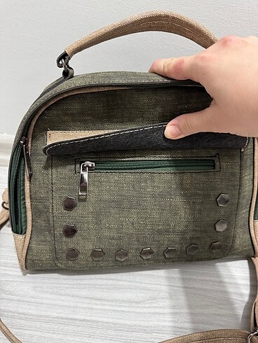 Yeşil krem çapraz çanta - Görsel 2