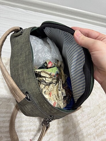 Yeşil krem çapraz çanta - Görsel 4