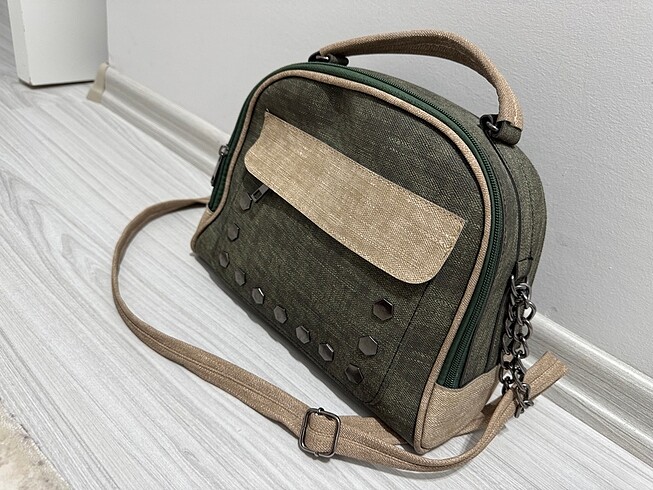 Yeşil krem çapraz çanta - Görsel 7