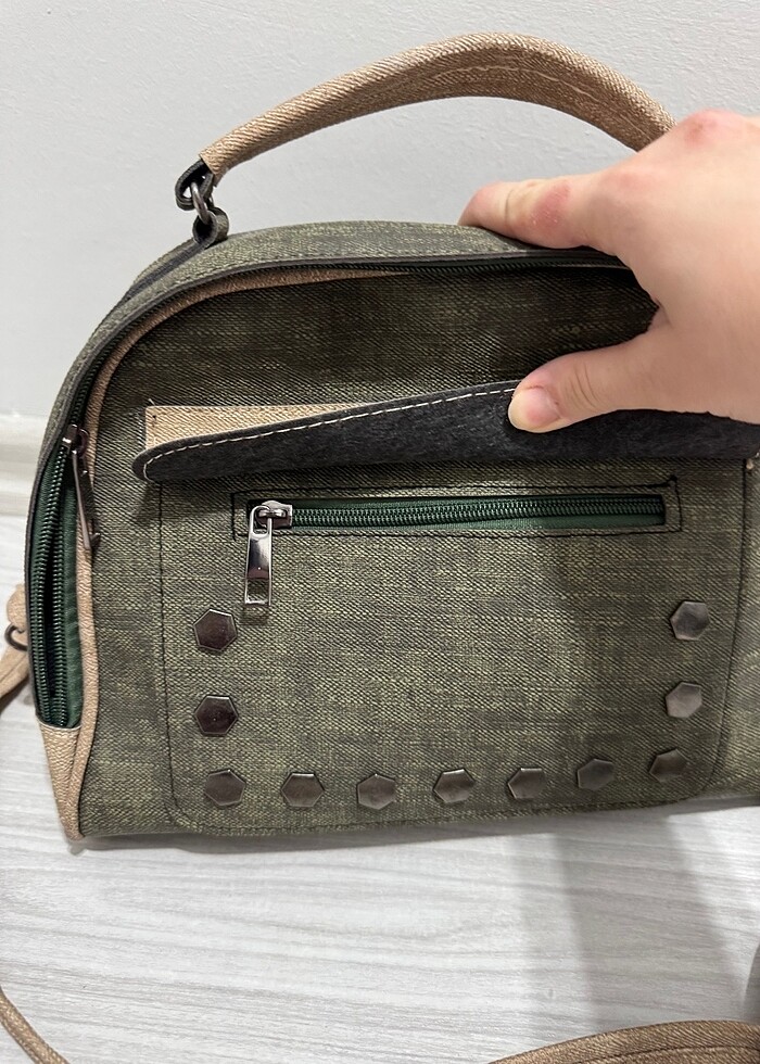 Yeşil krem çapraz çanta - Görsel 2