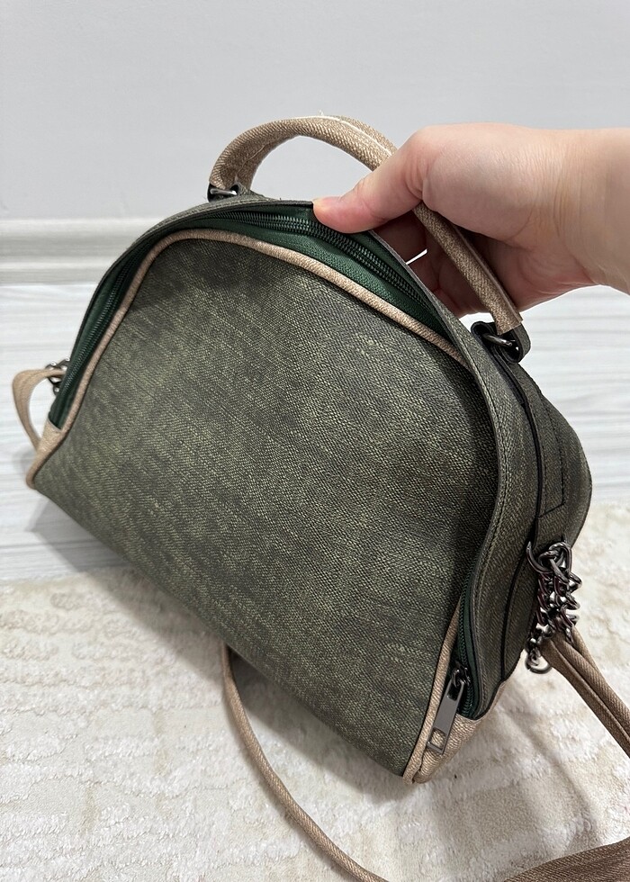 Yeşil krem çapraz çanta - Görsel 3