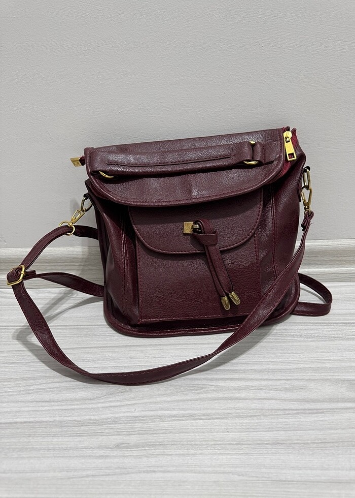Bordo çapraz kutu çanta - Görsel 2