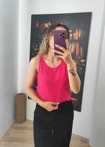 Pembe Şifon Kalın Askılı Bluz