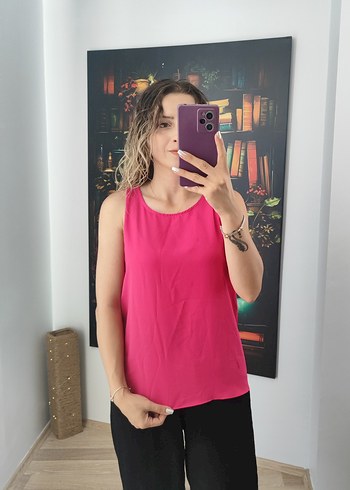 m Beden Pembe Şifon Kalın Askılı Bluz