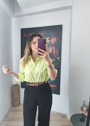 Zara Yeşil Renk Uzun Kollu Düğmeli Kadın Gömlek