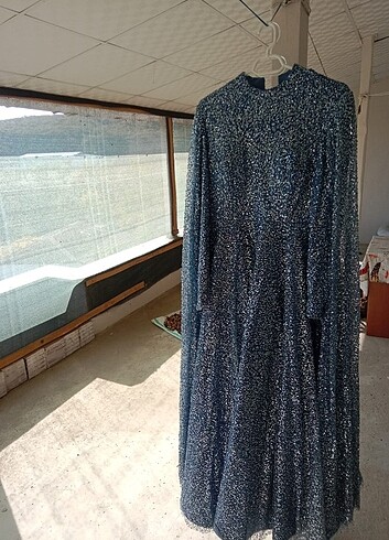 Tesettür abiye pullu payetli elbise  - Görsel 5