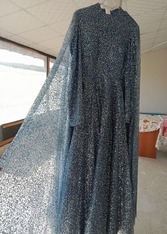 Tesettür abiye pullu payetli elbise  - Görsel 2