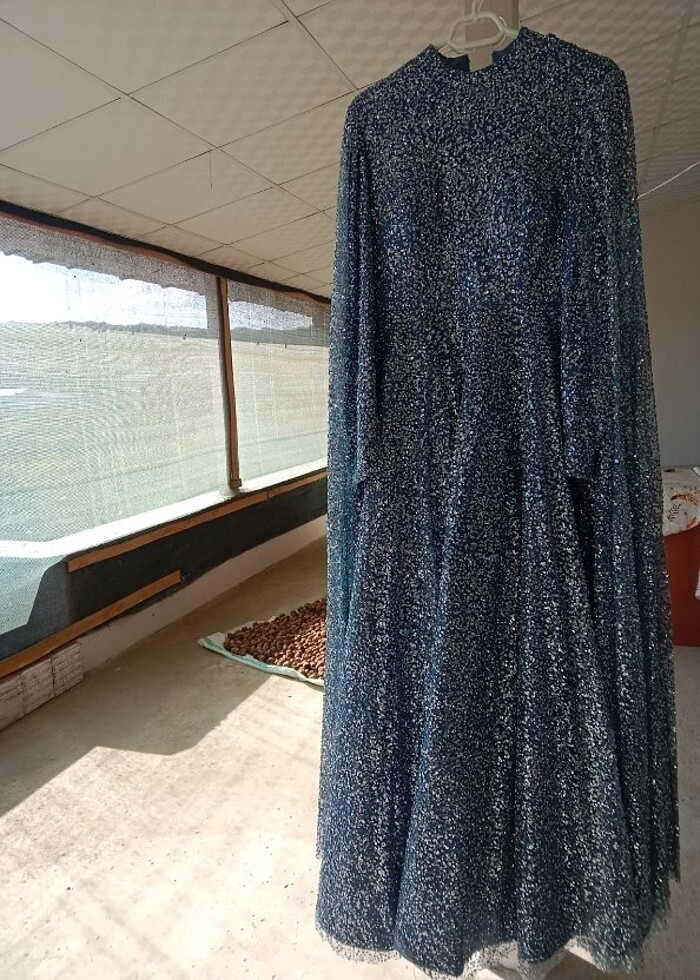 Tesettür abiye pullu payetli elbise  - Görsel 3