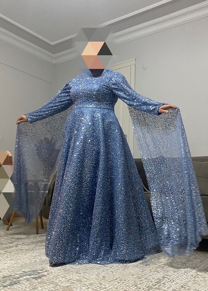 Tesettür abiye pullu payetli elbise  - Görsel 4