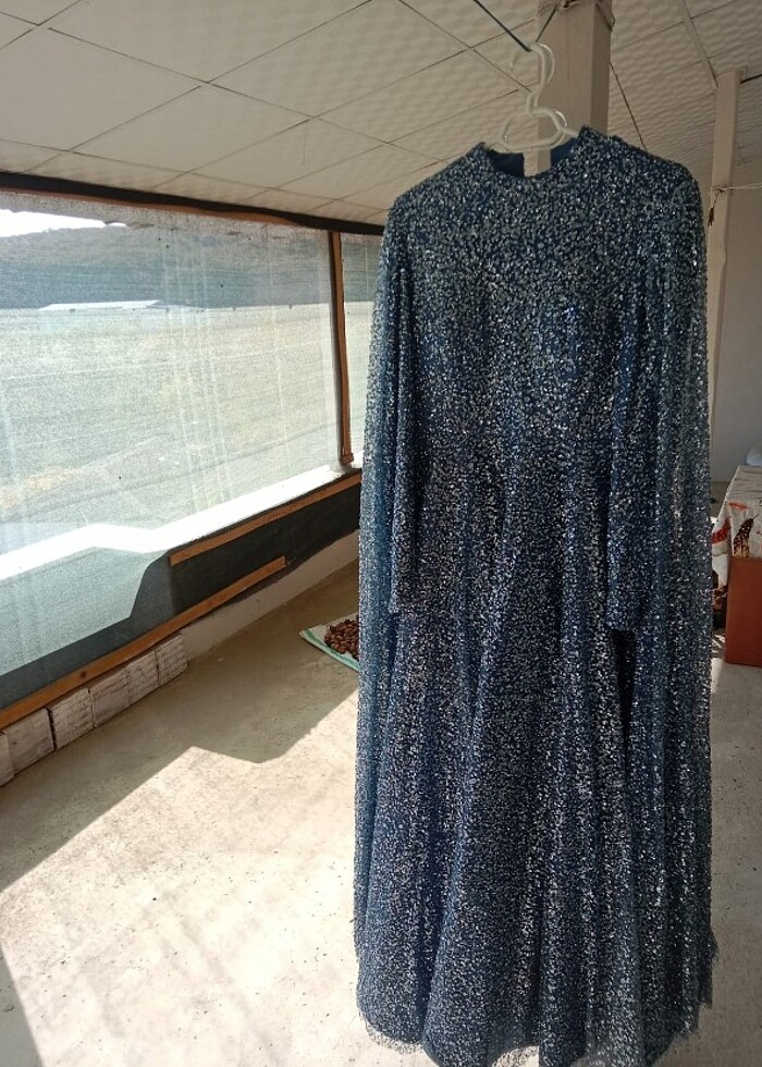 Tesettür abiye pullu payetli elbise  - Görsel 5