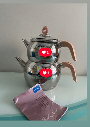 Korkma Pembe Saplı Çelik Çaydanlık Seti