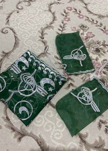 Yeşil Parlak Damat Kına Düğün omuz örtüsü ve iki adet eldiveni - Görsel 2