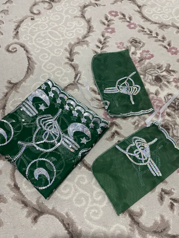 Yeşil Parlak Damat Kına Düğün omuz örtüsü ve iki adet eldiveni - Görsel 2