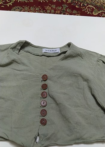 Kız Çocuk Bej Keten Düğmeli Bolero - Görsel 2