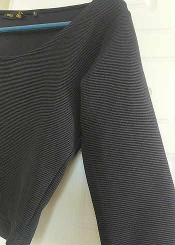m Beden Siyah Mini Crop Top Uzun Kollu