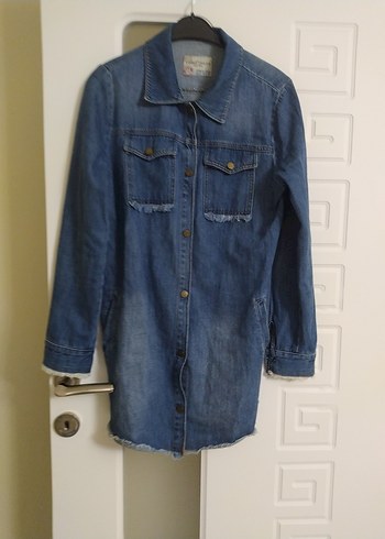 Düğmeli Mavi Kadın Denim Ceket