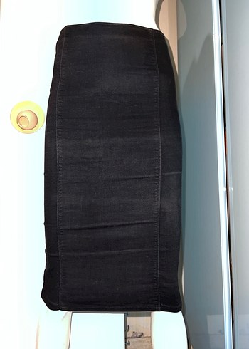 Siyah Düz Kesim Midi Kot Etek - Görsel 4