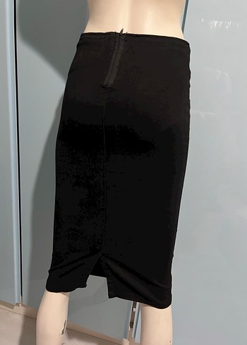 Siyah Düz Kesim Midi Kot Etek - Görsel 6