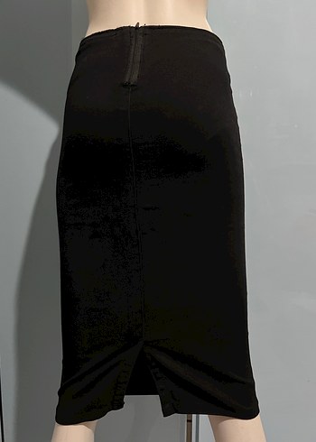 Siyah Düz Kesim Midi Kot Etek - Görsel 7