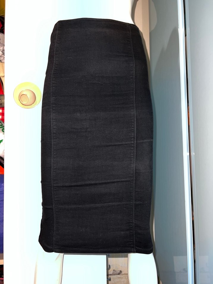 Siyah Düz Kesim Midi Kot Etek - Görsel 4