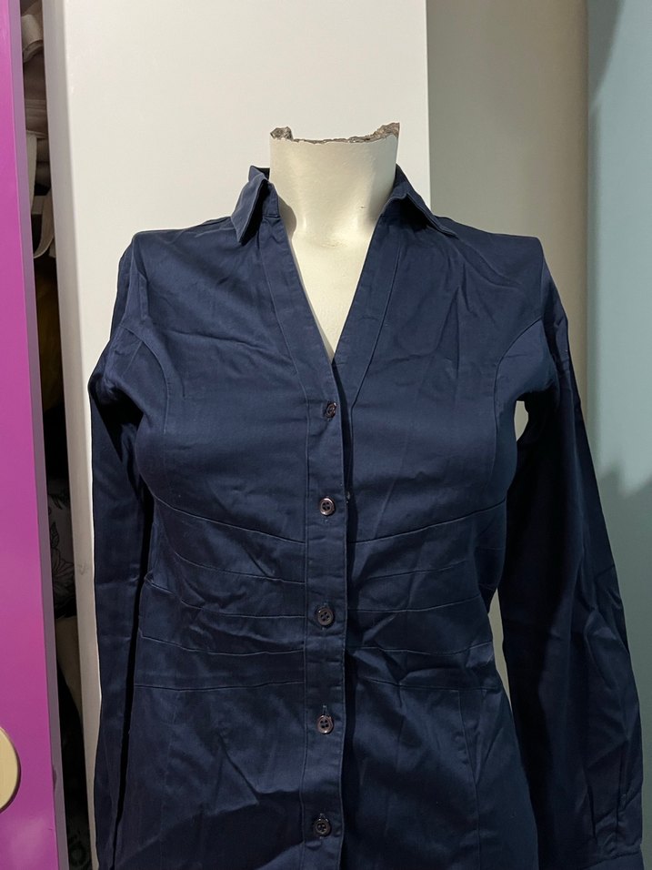 Lacivert V Yakalı Kadın Gömlek - Görsel 3