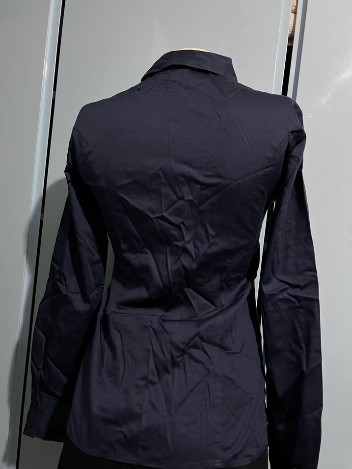 Lacivert V Yakalı Kadın Gömlek - Görsel 4