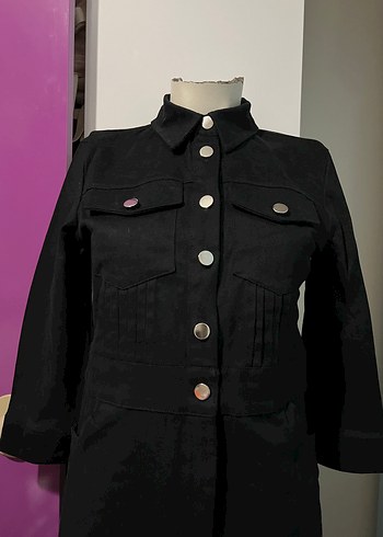 Düğmeli Siyah Uzun Kadın Elbise - Görsel 8