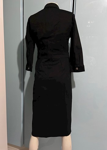 Düğmeli Siyah Uzun Kadın Elbise - Görsel 11