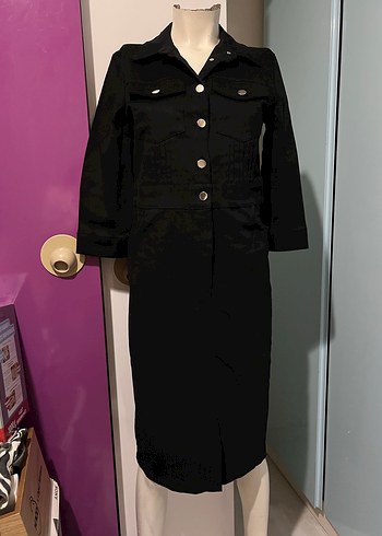 Düğmeli Siyah Uzun Kadın Elbise - Görsel 2