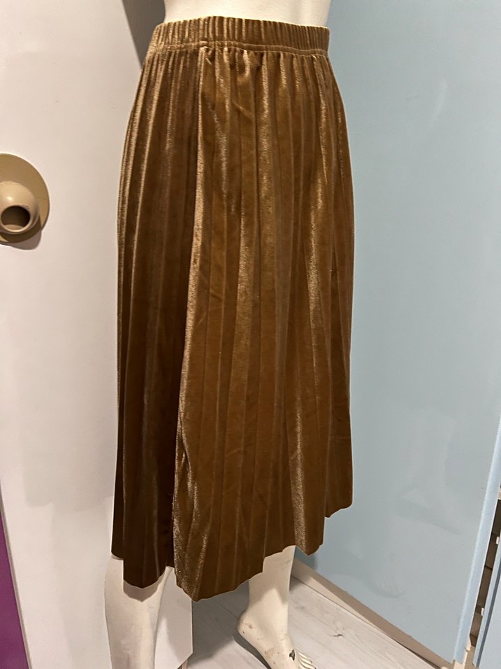 Bej Pileli Süet Uzun Etek - Görsel 3