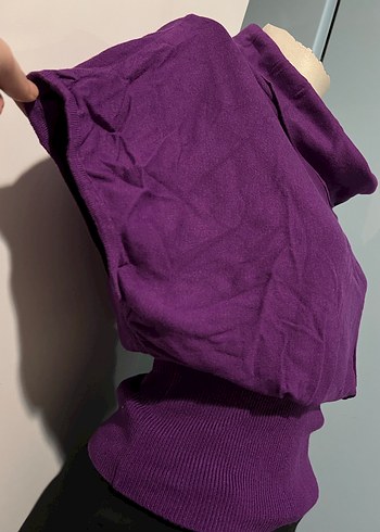 Mor Yüksek Yakalı Kolsuz Örgü Kadın Kazak - Görsel 3