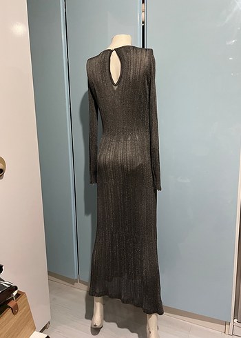 Gri Uzun Kollu Piliseli Uzun Elbise - Görsel 5