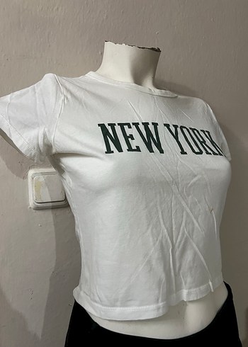 Beyaz New York Baskılı Kısa Kollu Tişört - Görsel 3